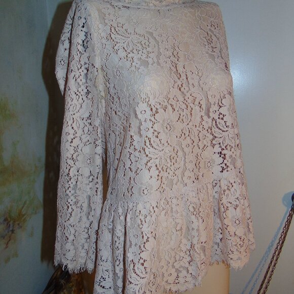 Joie Floral Lace Blouse Top Womens Small Boho Textured Back Button Long Sleeve - Picture 8 of 13